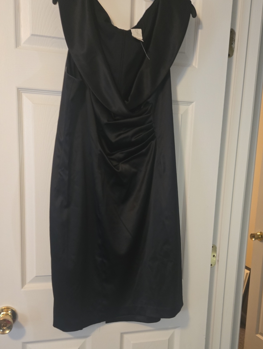 Ann Taylor Black Satin-Effect Ruched Midi Dress